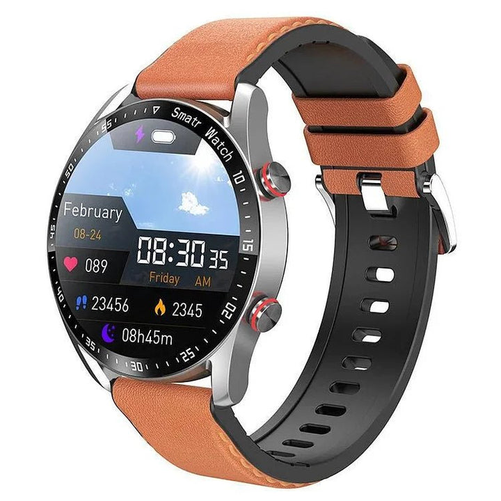 Nicht-invasive Smartwatch mit BZ-Messung, Lederarmband, 1,28-Zoll-Bildschirm, ideal für Gesundheits- und Fitnessüberwachung.