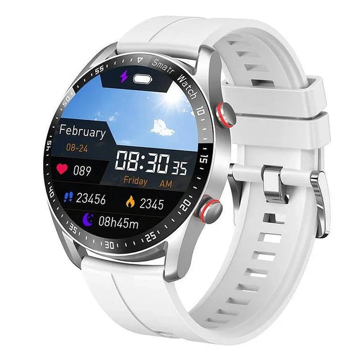 Nicht-invasive Smartwatch mit BZ-Messung, Lederarmband, 1,28-Zoll-Bildschirm, ideal für Gesundheits- und Fitnessüberwachung.