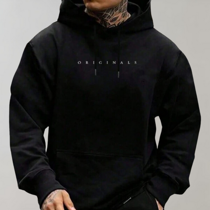 "Noah Herren-Hoodie, weich, atmungsaktiv, in Weiß. Modernes Design mit Kängurutasche, perfekt für gemütliches Outfit."