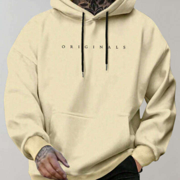"Noah Herren-Hoodie, weich, atmungsaktiv, in Weiß. Modernes Design mit Kängurutasche, perfekt für gemütliches Outfit."