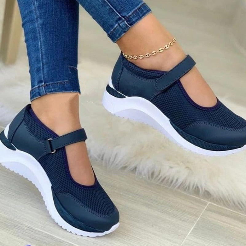 Orthopädische Damen-Sneaker, ergonomisch, in Blau, mit breitem Zehenbereich, ideal gegen Fußbeschwerden, in verschiedenen Grö