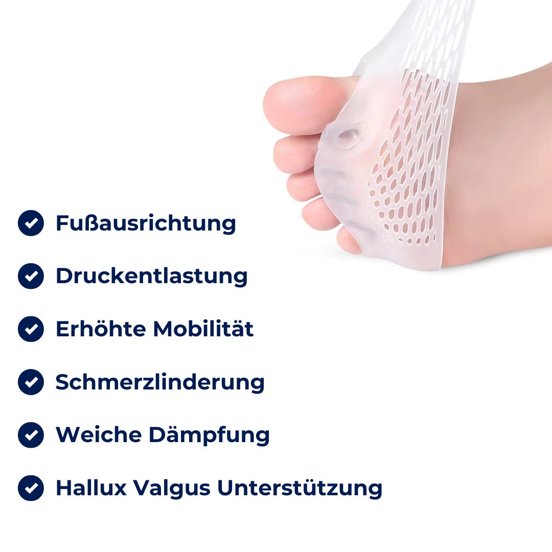 "Orthopädische Einlegesohle mit Polsterung, Detailansicht, zur Schmerzlinderung bei Ballenzehen und optimalen Fußausrichtung.