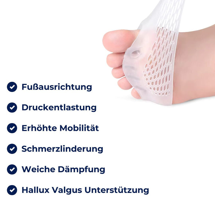 "Orthopädische Einlegesohle mit Polsterung, Detailansicht, zur Schmerzlinderung bei Ballenzehen und optimalen Fußausrichtung.