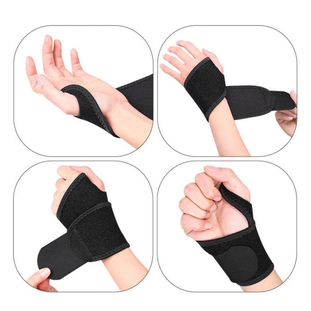Orthopädische Handgelenkstütze verstellbar, beige, mit Stahlschiene und Daumenschlaufe für Stabilität und Schmerzlinderung.