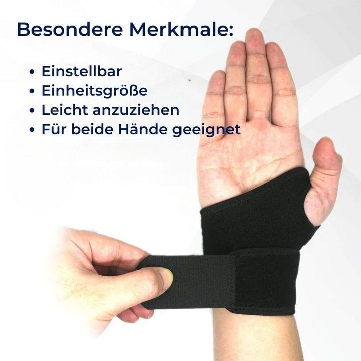 Orthopädische Handgelenkstütze verstellbar, beige, mit Stahlschiene und Daumenschlaufe für Stabilität und Schmerzlinderung.