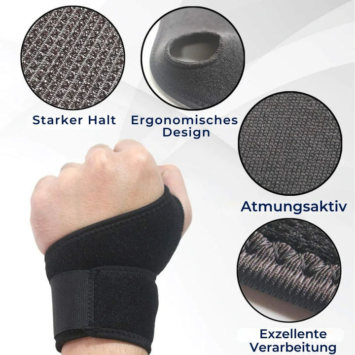 Orthopädische Handgelenkstütze verstellbar, beige, mit Stahlschiene und Daumenschlaufe für Stabilität und Schmerzlinderung.