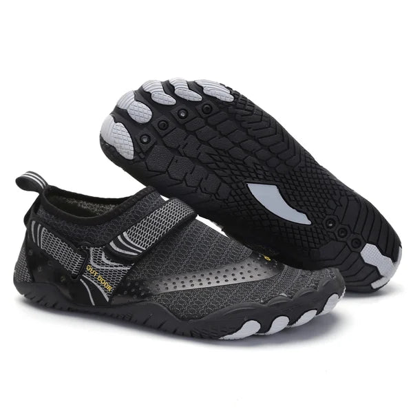 "Orthopädische Wasserschuhe, weiß-blau, mit rutschfester Sohle und verstellbarem Riemen, ergonomisches Design"