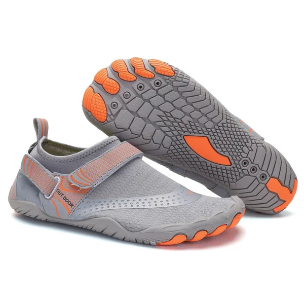 "Orthopädische Wasserschuhe, weiß-blau, mit rutschfester Sohle und verstellbarem Riemen, ergonomisches Design"