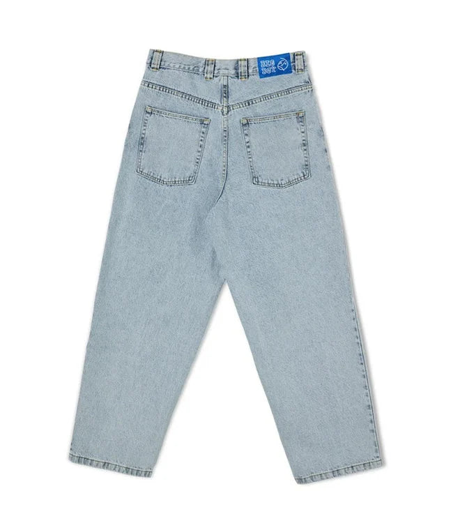Hellblaue Herren-Jeans, weites Bein, Baumwolle, Rückansicht, Polar Big Boy, modisch, bequem.