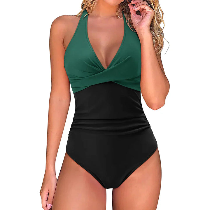 Push-up Badeanzug für Damen, hohe Taille, schmeichelhafte Silhouette, Strandmode in kräftigen Farben und stilvollem Design.