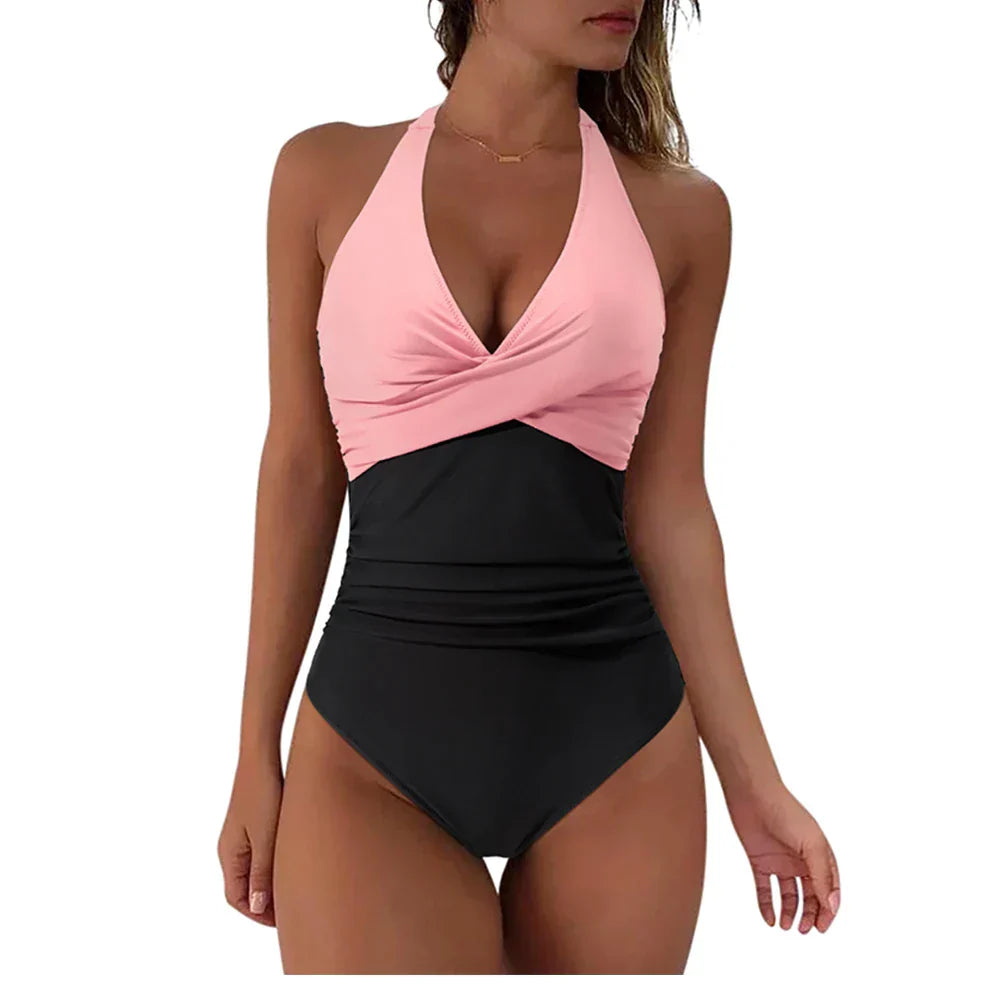 Push-up Badeanzug für Damen, hohe Taille, schmeichelhafte Silhouette, Strandmode in kräftigen Farben und stilvollem Design.