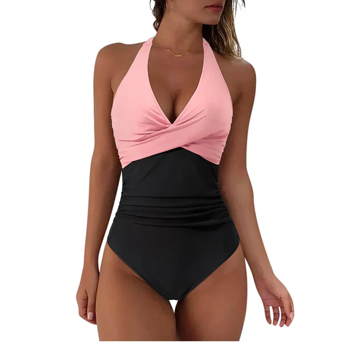 Push-up Badeanzug für Damen, hohe Taille, schmeichelhafte Silhouette, Strandmode in kräftigen Farben und stilvollem Design.