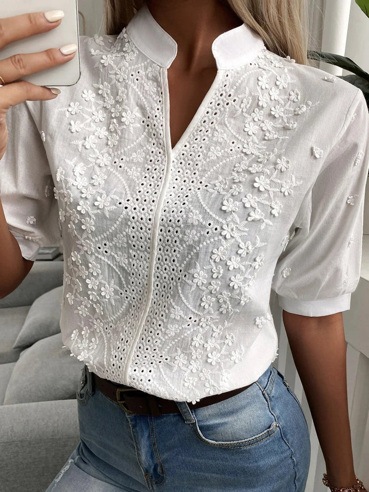 Damen V-Ausschnitt Bluse - Elegantes Design mit Spitze