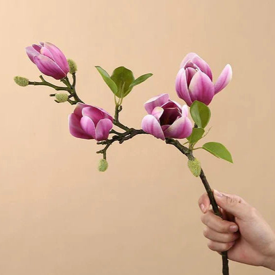 Realistische künstliche Magnolienzweige aus Seide, elegante Dekoration, lebensecht, langanhaltende Schönheit, Home & Garden.