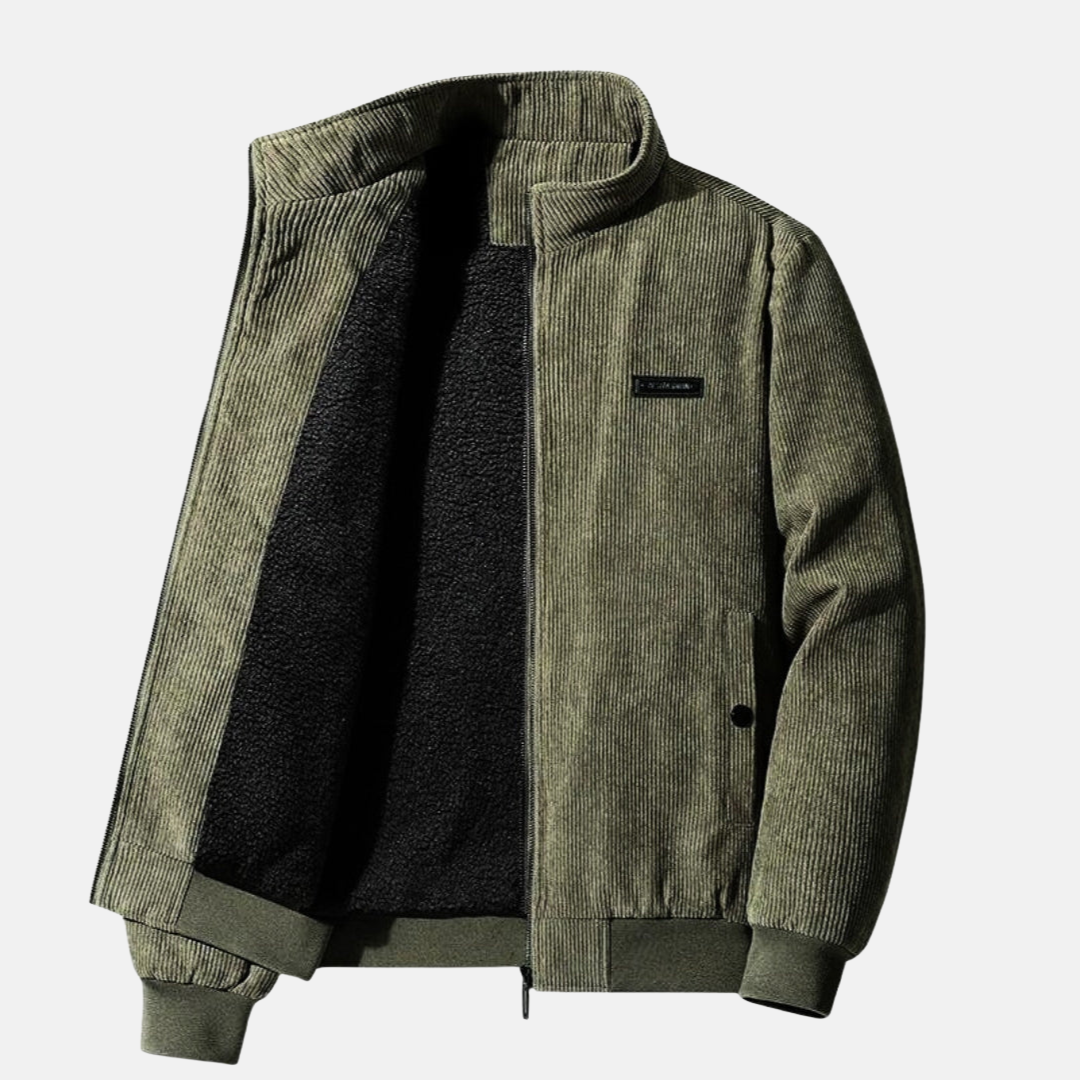 "Retro-Cordjacke Herren, Armeegrün, zeitloser Stil, Baumwollmaterial, perfekte Passform zu Jeans oder Freizeitkleidung."