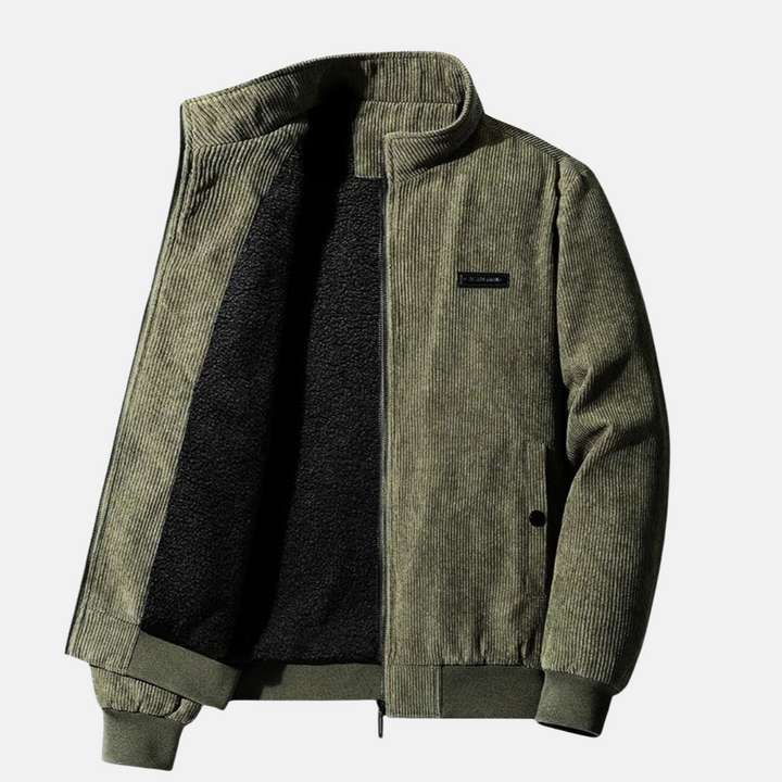 "Retro-Cordjacke Herren, Armeegrün, zeitloser Stil, Baumwollmaterial, perfekte Passform zu Jeans oder Freizeitkleidung."