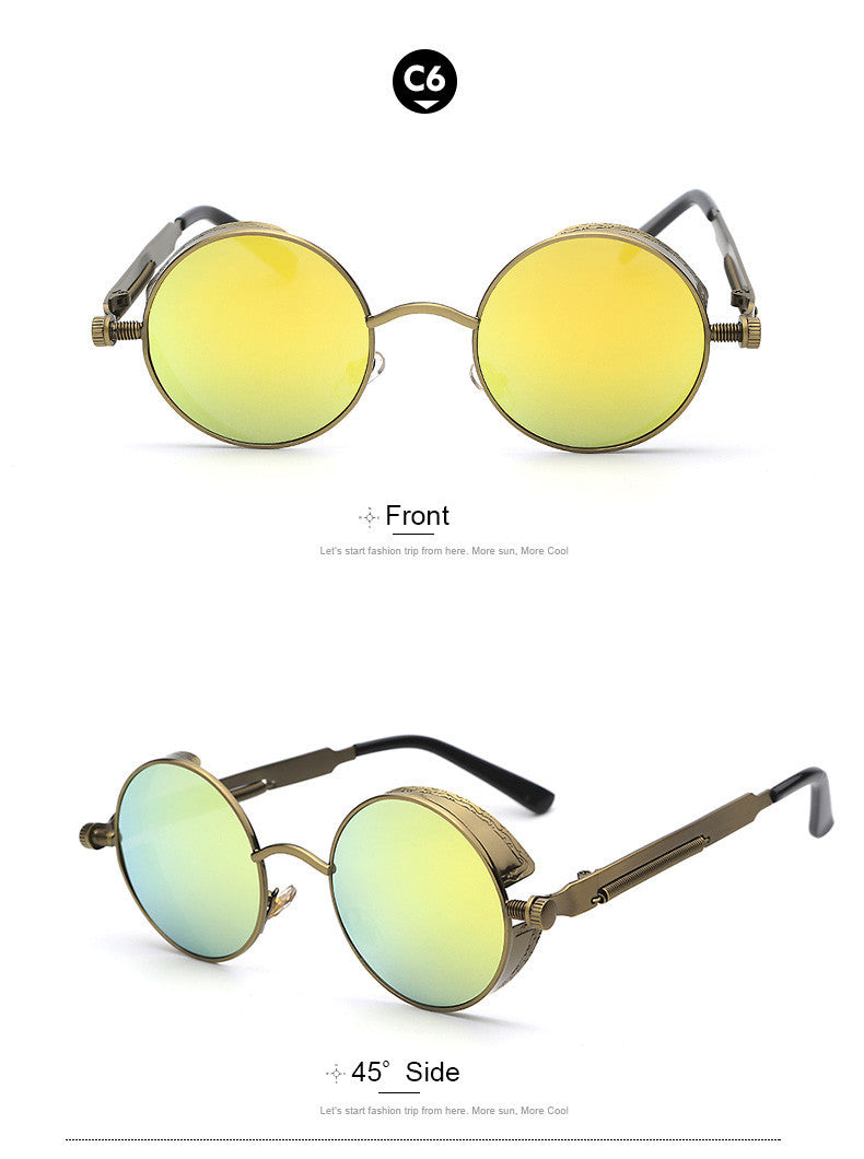 "Retro Herren Sonnenbrille aus Acetat mit UV-Schutz, goldener Rahmen, blaue Gläser, stilvolles und langlebiges Design."