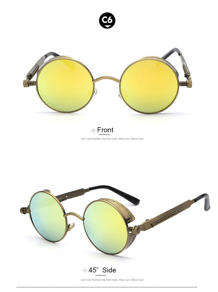 "Retro Herren Sonnenbrille aus Acetat mit UV-Schutz, goldener Rahmen, blaue Gläser, stilvolles und langlebiges Design."