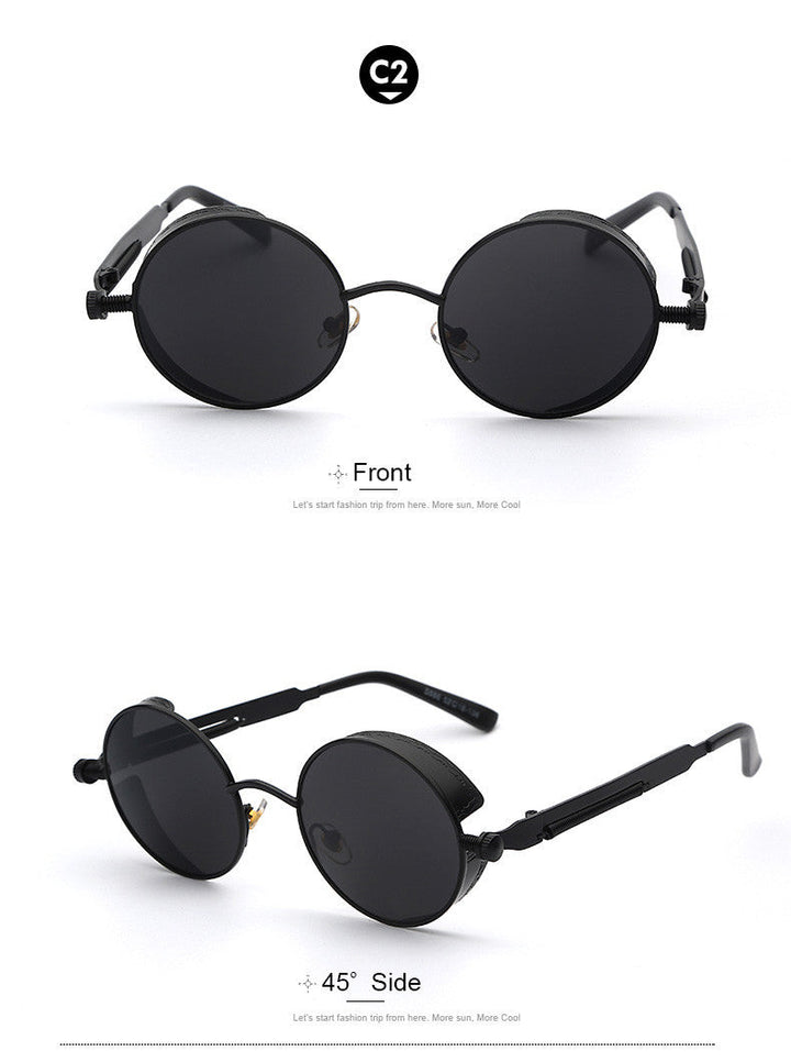 "Retro Herren Sonnenbrille aus Acetat mit UV-Schutz, goldener Rahmen, blaue Gläser, stilvolles und langlebiges Design."