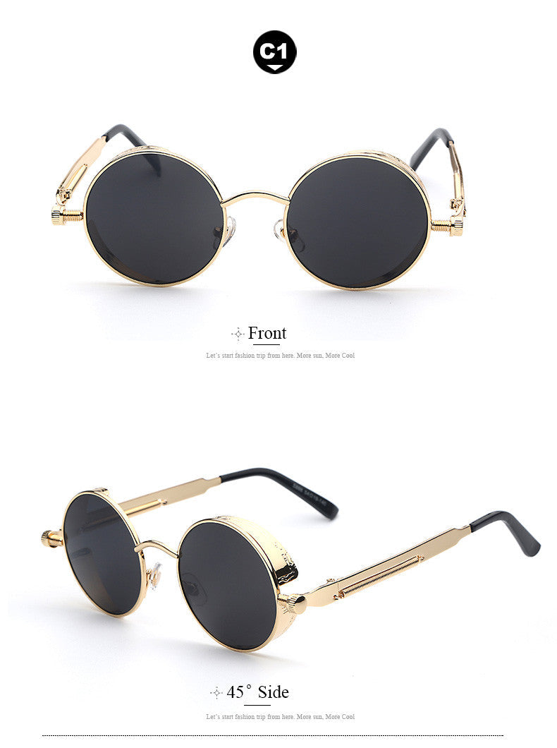 "Retro Herren Sonnenbrille aus Acetat mit UV-Schutz, goldener Rahmen, blaue Gläser, stilvolles und langlebiges Design."