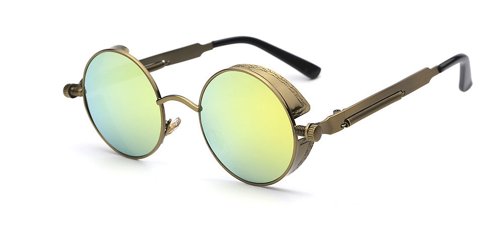 "Retro Herren Sonnenbrille aus Acetat mit UV-Schutz, goldener Rahmen, blaue Gläser, stilvolles und langlebiges Design."