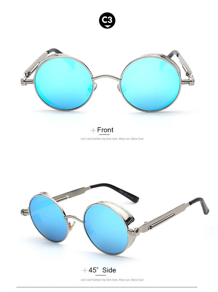"Retro Herren Sonnenbrille aus Acetat mit UV-Schutz, goldener Rahmen, blaue Gläser, stilvolles und langlebiges Design."