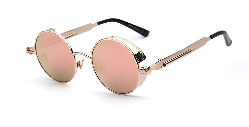 "Retro Herren Sonnenbrille aus Acetat mit UV-Schutz, goldener Rahmen, blaue Gläser, stilvolles und langlebiges Design."
