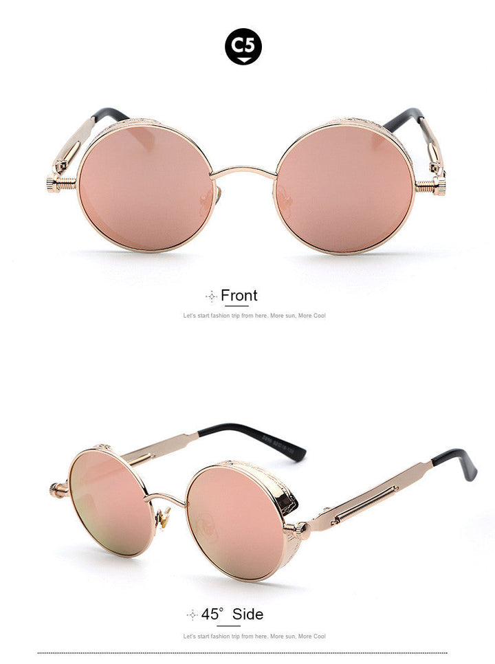 "Retro Herren Sonnenbrille aus Acetat mit UV-Schutz, goldener Rahmen, blaue Gläser, stilvolles und langlebiges Design."