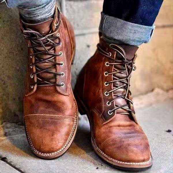 "Retro Herrenstiefel mit Schnürung, robustes Design, zeitloser Stil, elegante Lederschuhe, komfortabel, vielseitig."