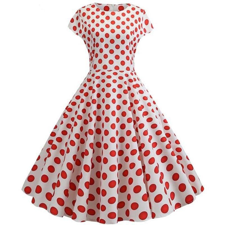 Damen Rockabilly Punktekleid in Retro-Stil, Baumwolle, kurzarm