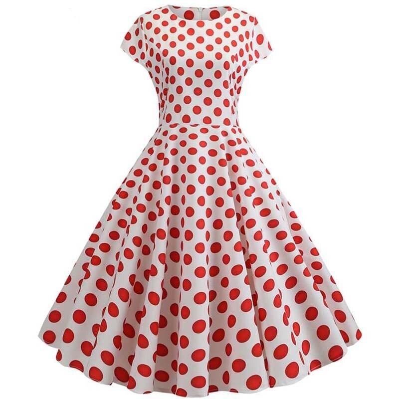 Damen Rockabilly Punktekleid in Retro-Stil, Baumwolle, kurzarm