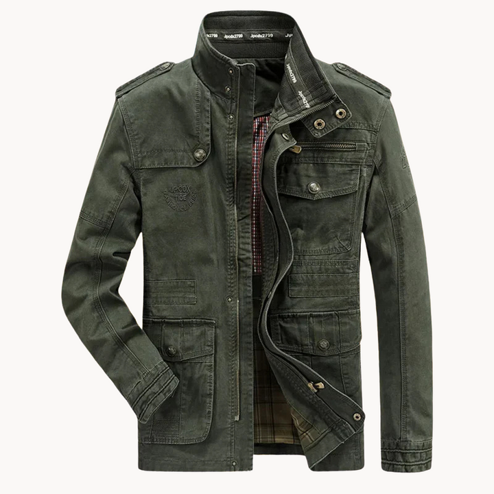 "Robuste Herrenjacke für Alltag, Abenteuer, robustes Material, eleganter Look, praktische Taschen, wetterbeständig"