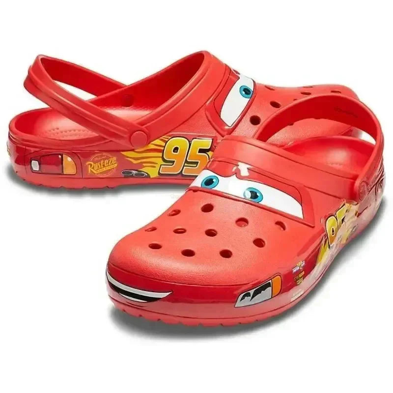 "Rote Sandalen mit Blitzmuster inspiriert von Blitzschlag McQueen, modisches Design, Damen, bequemes Material."
