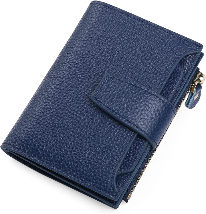 Blaue Leder-Geldbörse mit Reißverschluss, Damen-Portemonnaie, elegant und stilvoll.