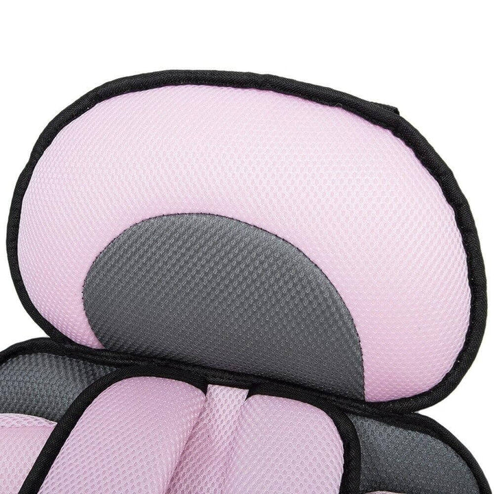 Rosa und grauer Kindersitz, Sicherheitsautositz, gepolstert, atmungsaktives Material.