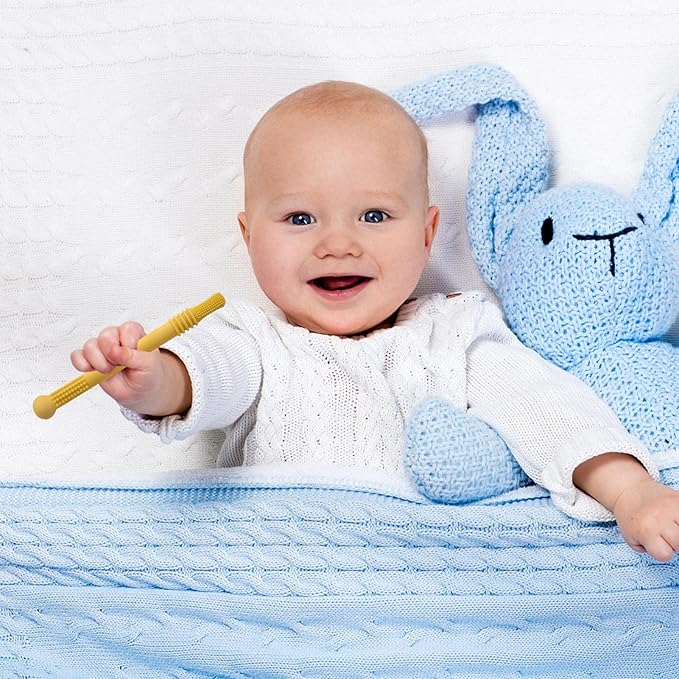 "Sanftes, BPA-freies Silikon Beißröhrchen für Babys, ergonomisch gestaltet für Beruhigung und Zahnungshilfe."