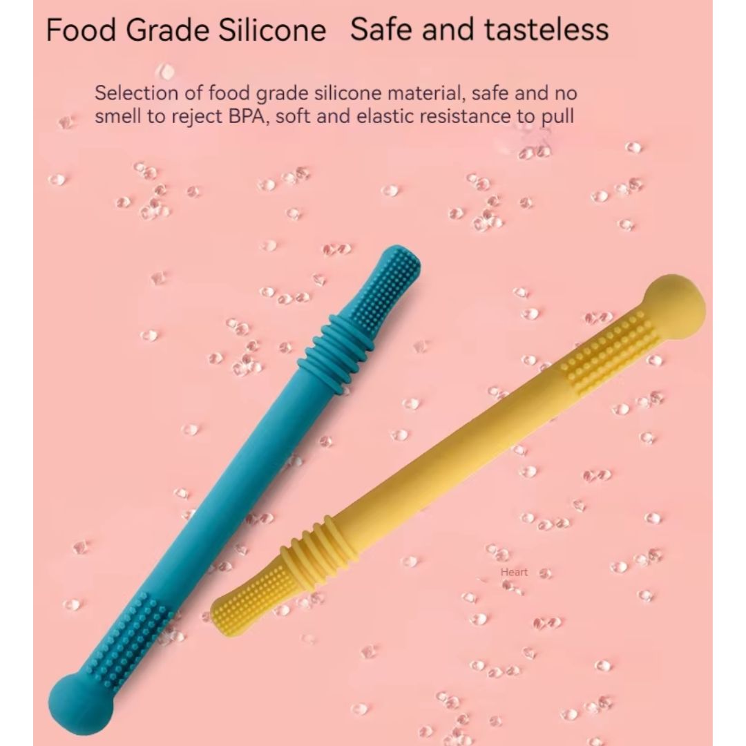 "Sanftes, BPA-freies Silikon Beißröhrchen für Babys, ergonomisch gestaltet für Beruhigung und Zahnungshilfe."