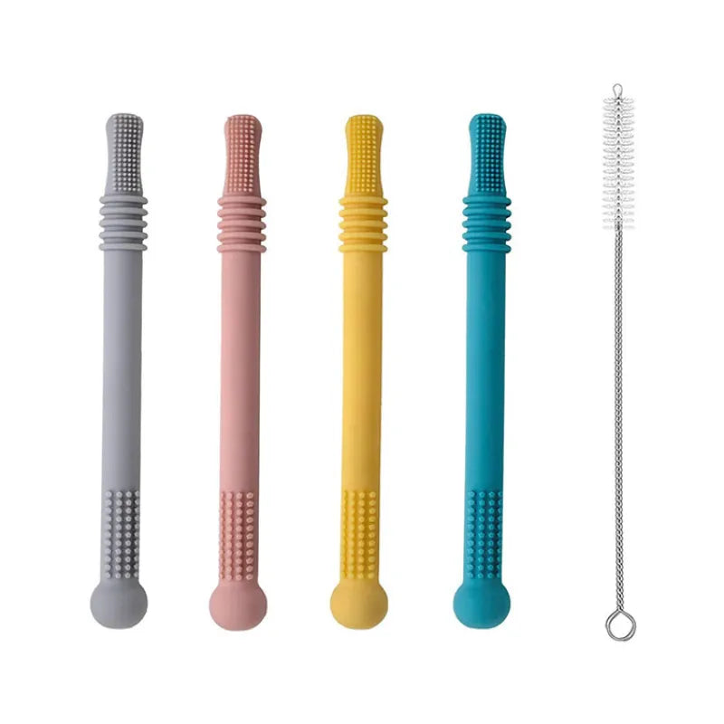 "Sanftes, BPA-freies Silikon Beißröhrchen für Babys, ergonomisch gestaltet für Beruhigung und Zahnungshilfe."