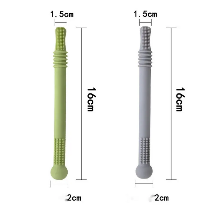 "Sanftes, BPA-freies Silikon Beißröhrchen für Babys, ergonomisch gestaltet für Beruhigung und Zahnungshilfe."