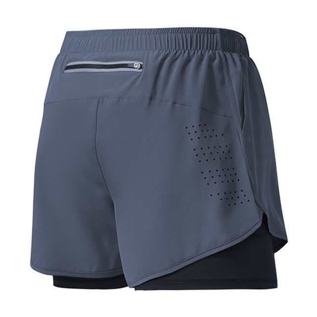 "Schnelltrocknende Herrenlaufshorts, dunkelgrau, mit Taschen und Mesh-Einsätzen für Atmungsaktivität und Bewegungsfreiheit."