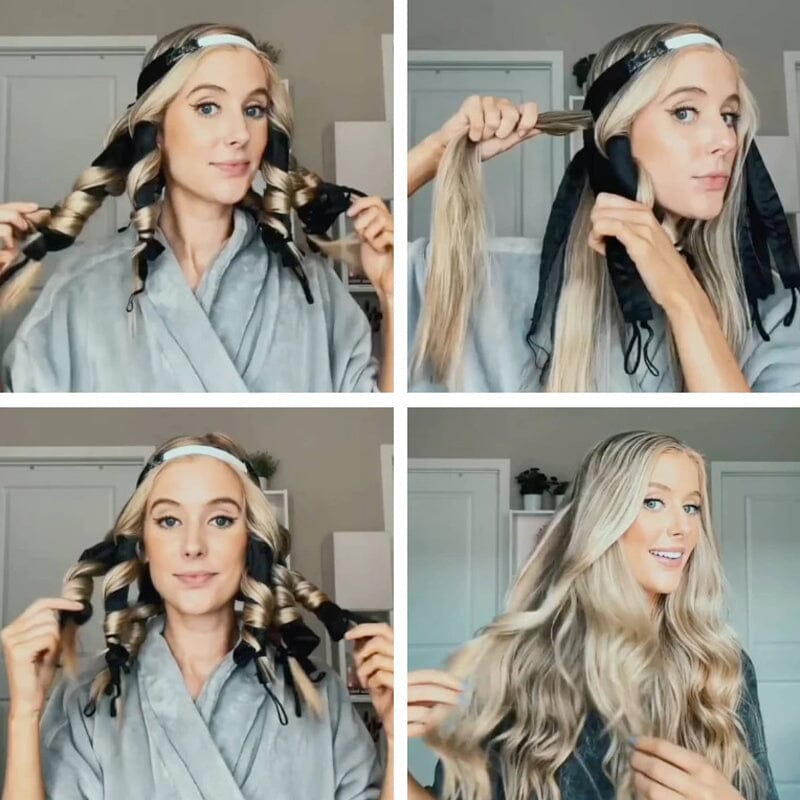 Schonender Lockenstab ohne Hitze, beige Stoff, leuchtend weinrote und schwarze Optionen, für perfekte, gesunde Locken.