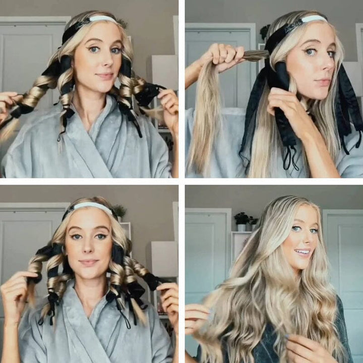 Schonender Lockenstab ohne Hitze, beige Stoff, leuchtend weinrote und schwarze Optionen, für perfekte, gesunde Locken.