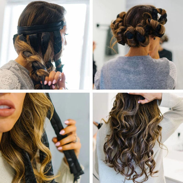 Schonender Lockenstab ohne Hitze, beige Stoff, leuchtend weinrote und schwarze Optionen, für perfekte, gesunde Locken.