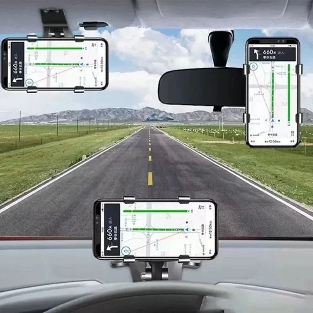 Schwarze, drehbare Dashboard-Telefonhalterung mit flexibler 360°-Funktion, bietet sicheren Halt für Smartphones im Auto.