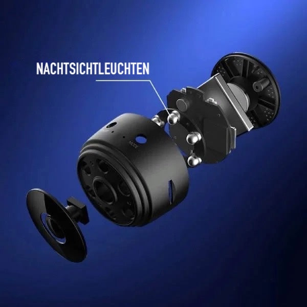 Schwarze HD Rückfahrkamera für Lkw und Wohnmobile, kabellos, mit Infrarot-LEDs und 360°-Halterung, einfache Installation.