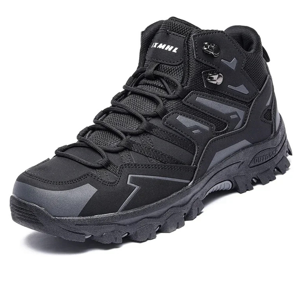 "Schwarze wasserdichte Unisex-Wanderschuhe mit robuster Sohle und atmungsaktivem Design für sicheren Halt und Komfort."