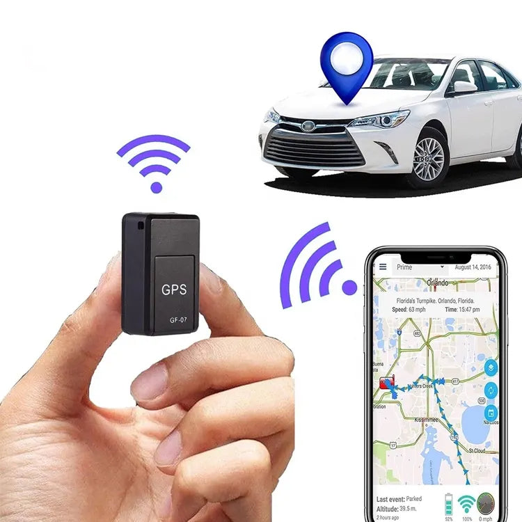 "Schwarzer Mini-GPS-Tracker mit Magnet zur Fahrzeugverfolgung, kompakt, weltweite Abdeckung, einfache Befestigung."