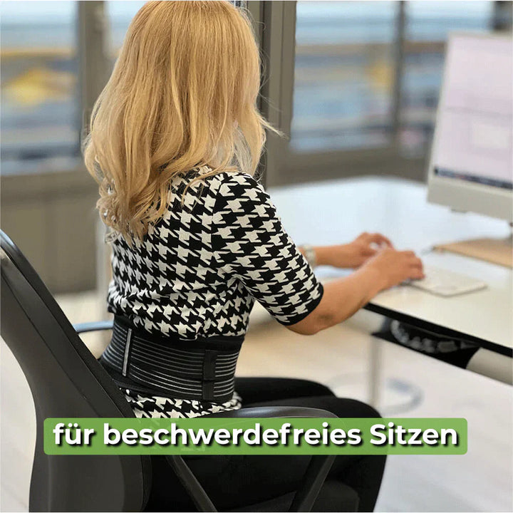Schwarzer Rücken- & Stützgürtel mit dreifachen Bändern, bietet stabile Unterstützung und lindert effizient Rückenschmerzen.