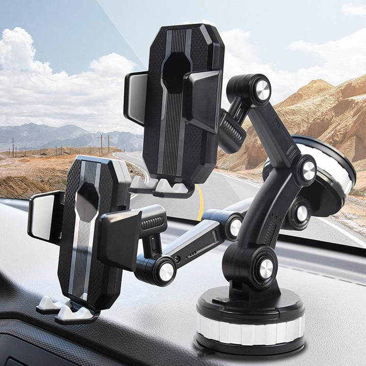 "Schwarzer Telefonhalter mit starkem Saugnapf und 360°-Drehfunktion, kompatibel mit Handys bis 3,5 Zoll, robustes Design."