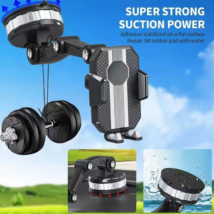 "Schwarzer Telefonhalter mit starkem Saugnapf und 360°-Drehfunktion, kompatibel mit Handys bis 3,5 Zoll, robustes Design."